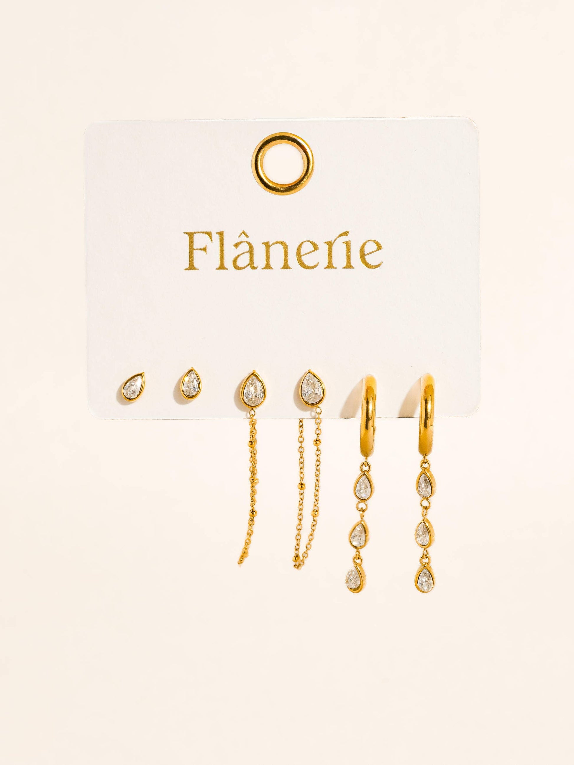 Finley 18K Gold Non-Tarnish CZ Chain Drop Earring Sets