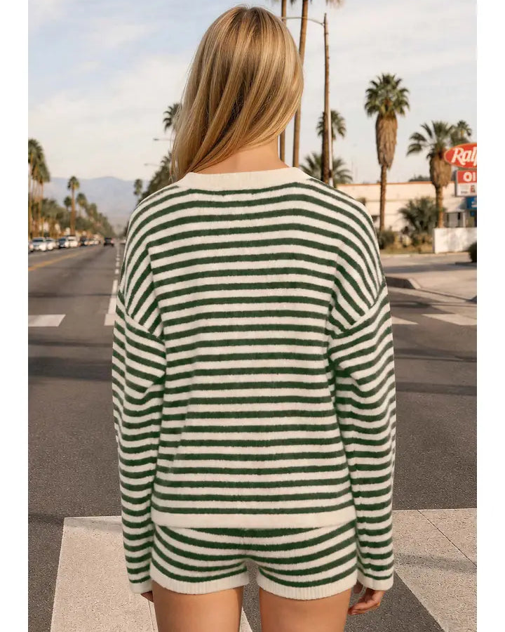Striped Button Down Long Sleeve Contrast Cardigan