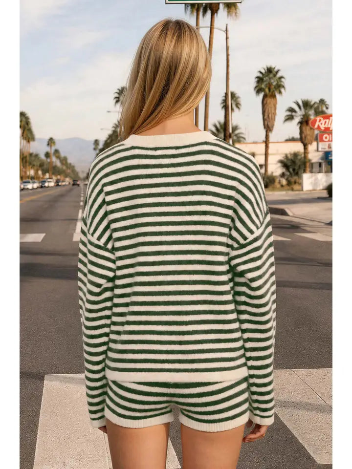 Striped Button Down Long Sleeve Contrast Cardigan