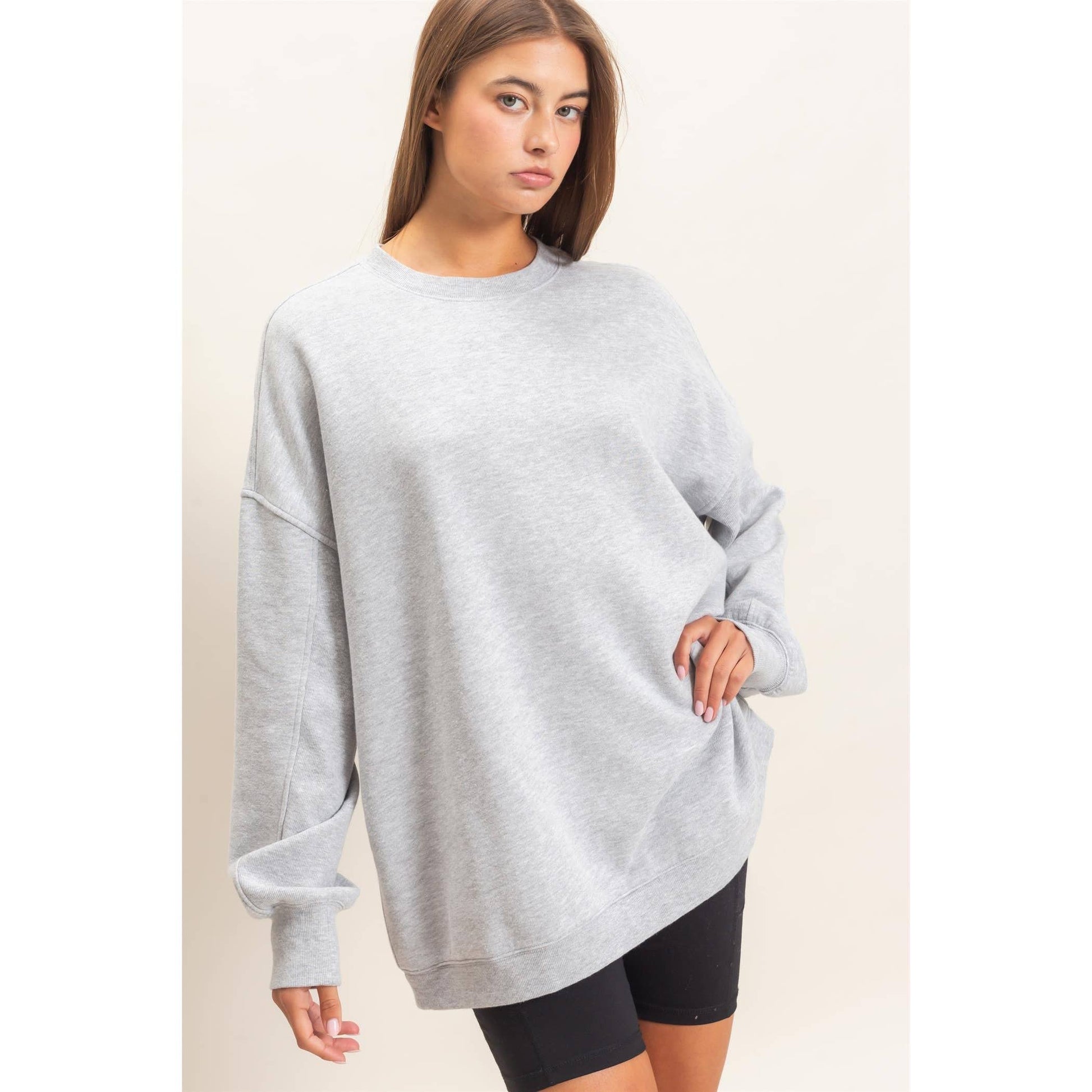 Acid Wash Crew Neck Long Sleeve Sweatshirt
