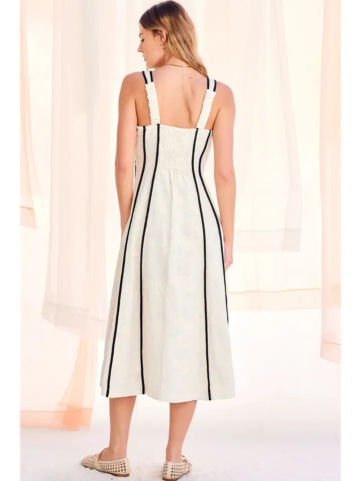 Embroidery Linen Midi Dress
