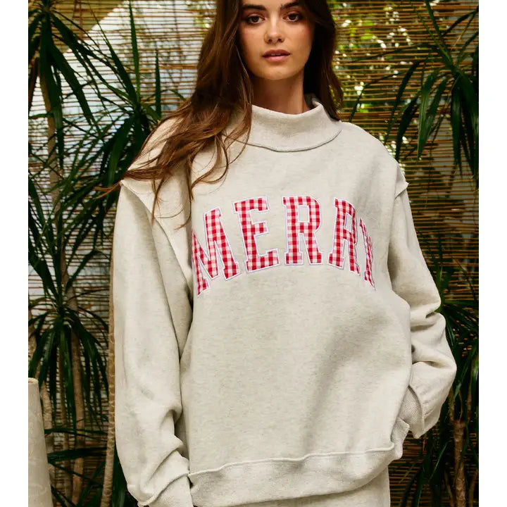 Merry Varsity Mock Neck Oversized Sweatshirt