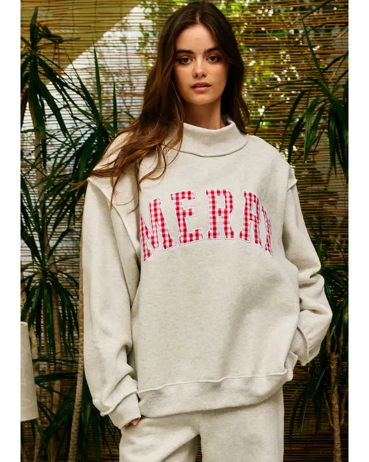 Merry Varsity Mock Neck Oversized Sweatshirt