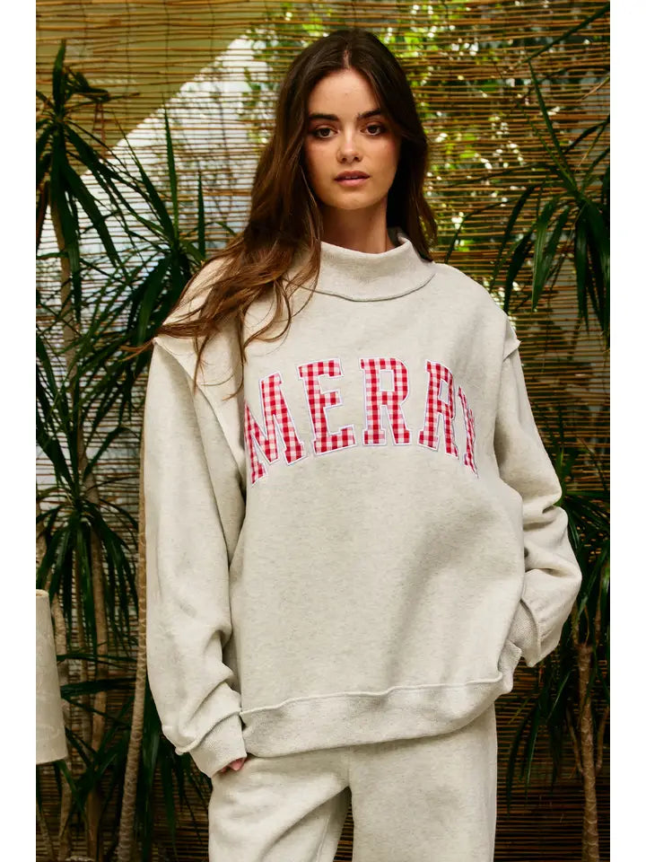 Merry Varsity Mock Neck Oversized Sweatshirt