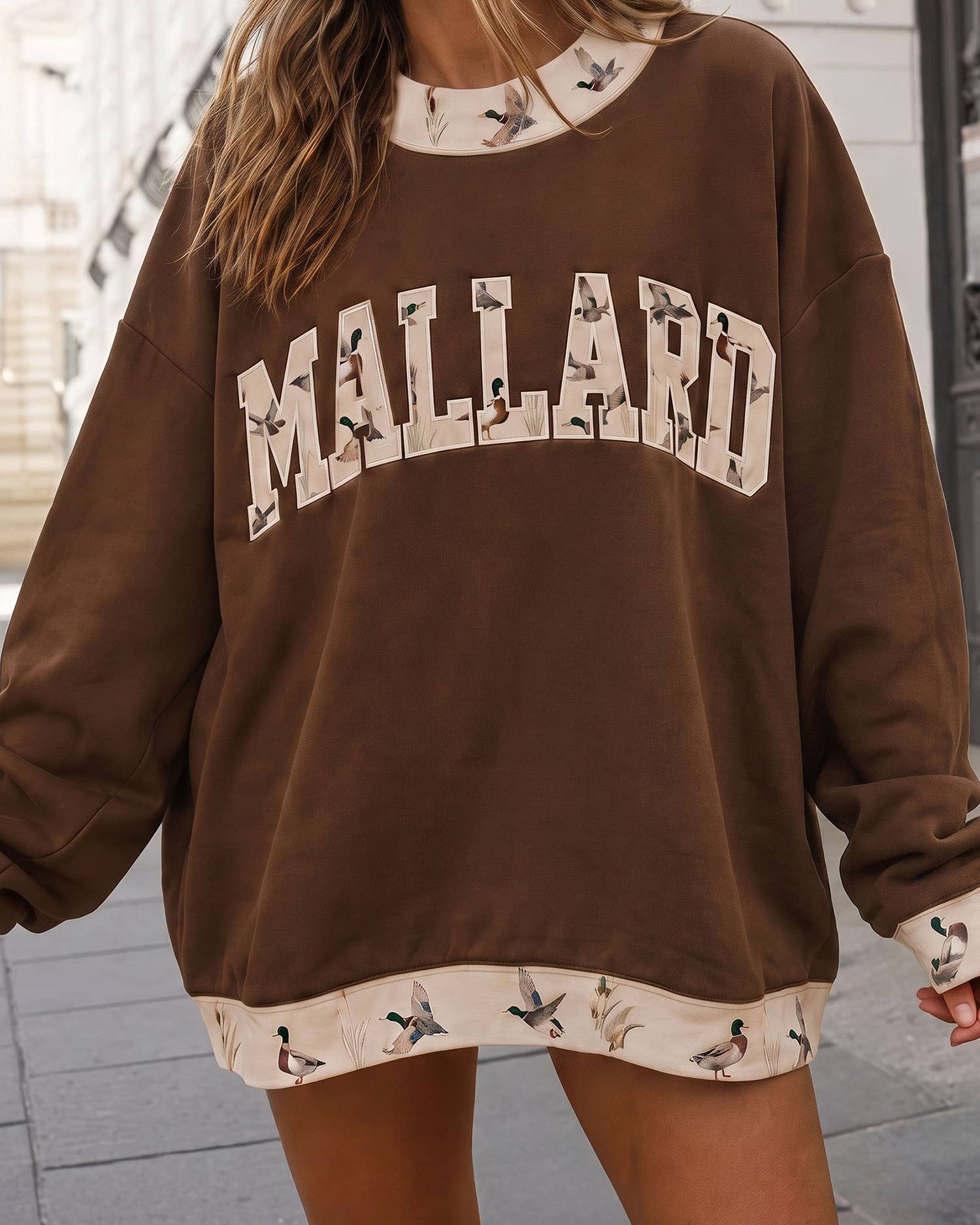 Western Mallard Duck Letter Mockneck Sweatshirt