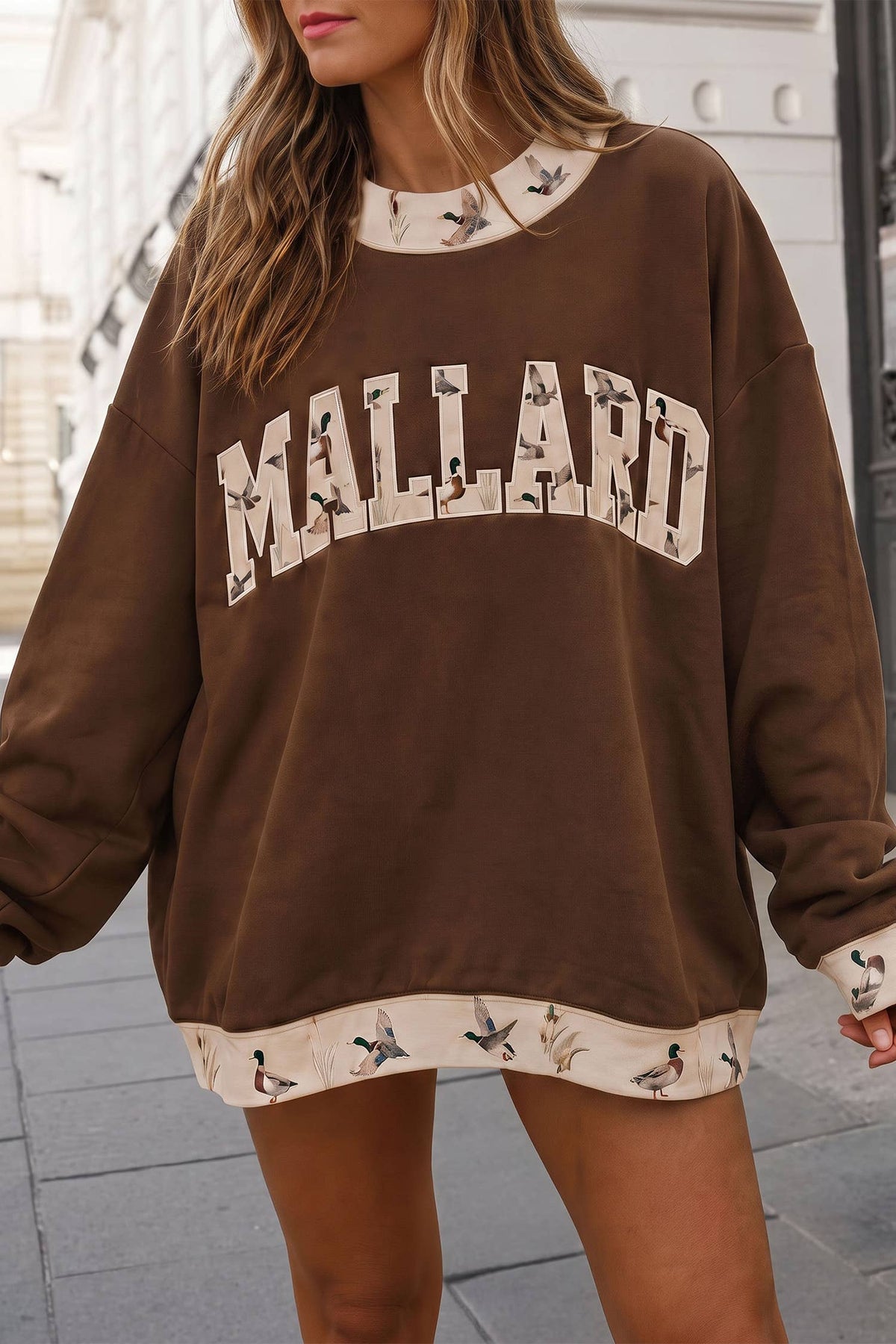 Western Mallard Duck Letter Mockneck Sweatshirt