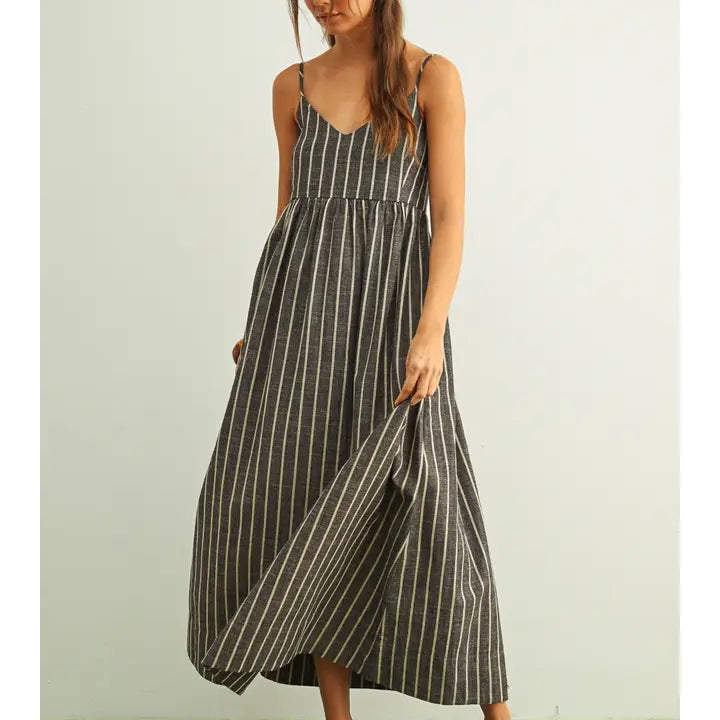 Aria Linen-Look Vertical Stripe Maxi Dress