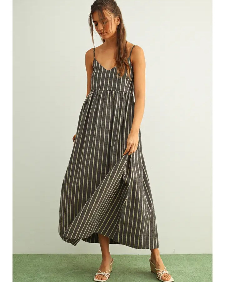 Aria Linen-Look Vertical Stripe Maxi Dress