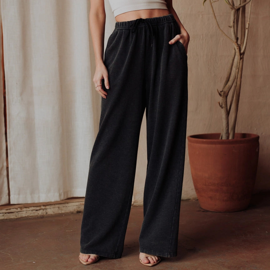 Washed Black Ultra-Soft Wide-Leg Sweatpants