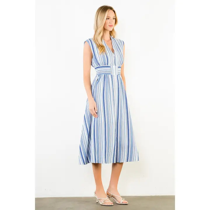 Coastal Breeze Sleeveless Striped Midi Dress