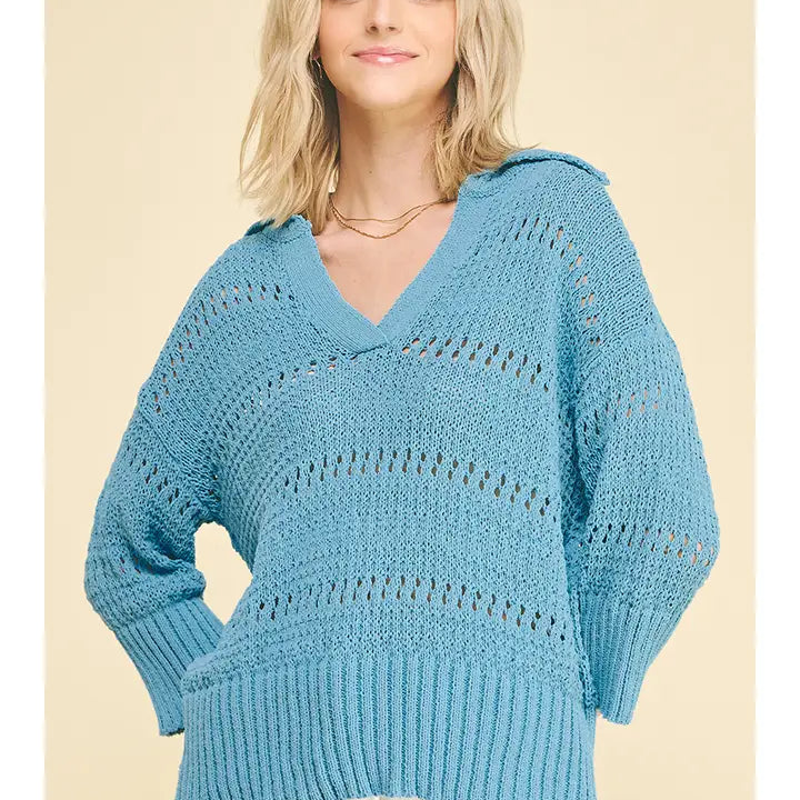 PINCH V-Neck Crochet Sweater