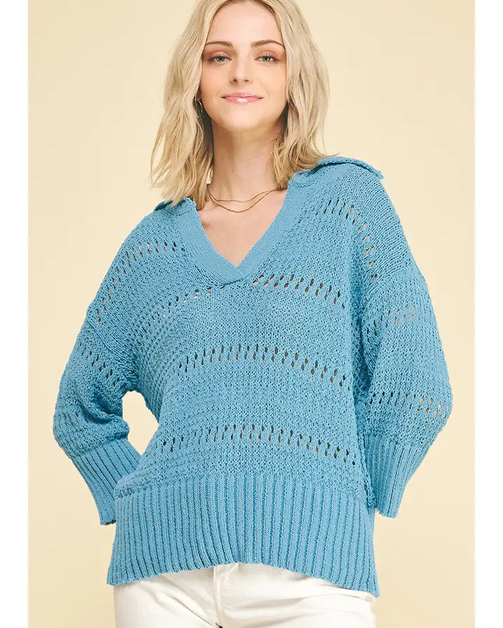 PINCH V-Neck Crochet Sweater