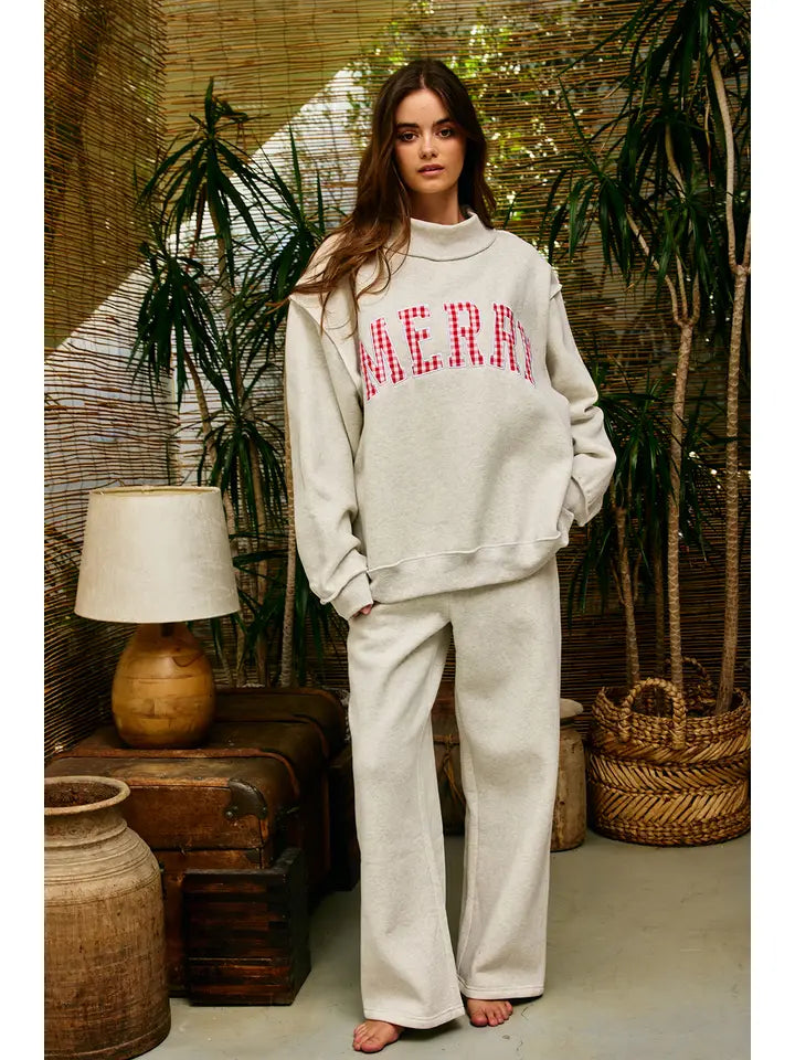 Merry Varsity Mock Neck Oversized Sweatshirt