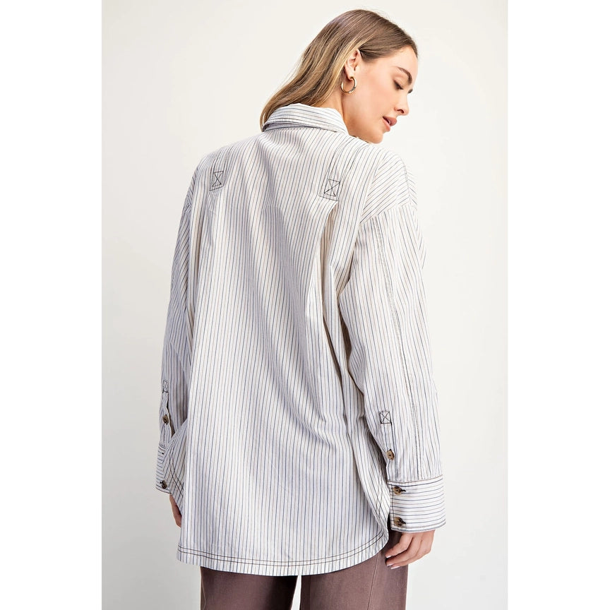 Cotierra Oversized Reworked Striped Buttondown Top