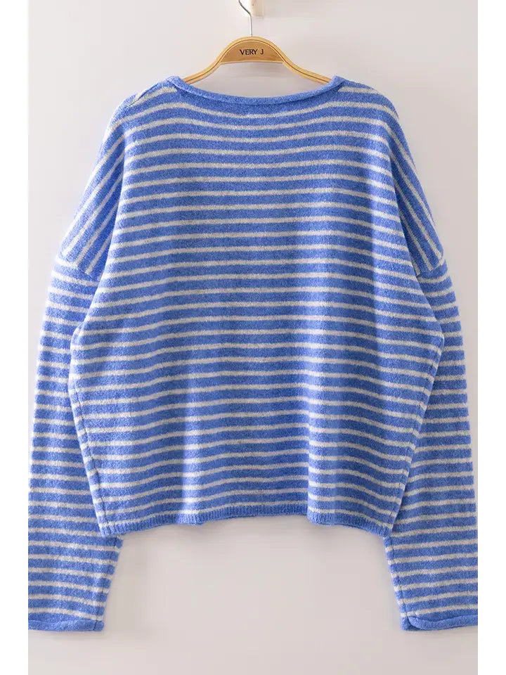 Very J Cozy Striped Cropped Cardigan
