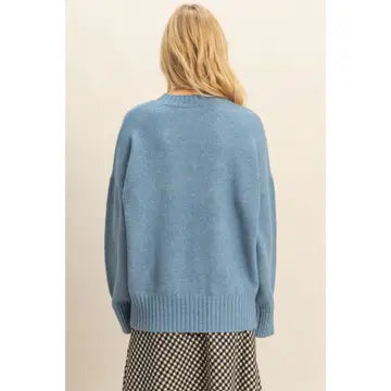 Dusty Blue Oversized Drop Shoulder Sweater