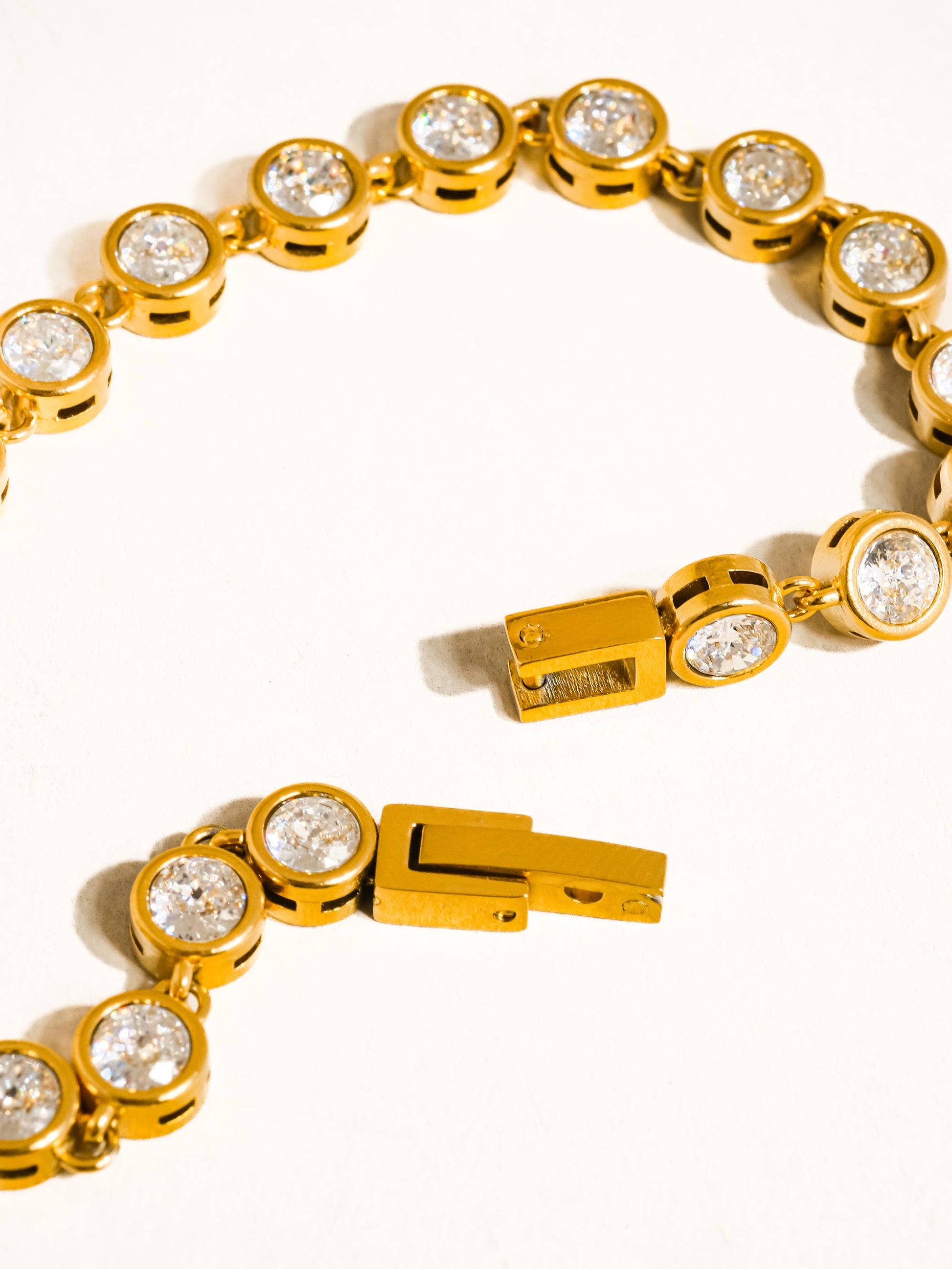 Amity 18K Gold Non-Tarnish Round Rhinestone Bracelet