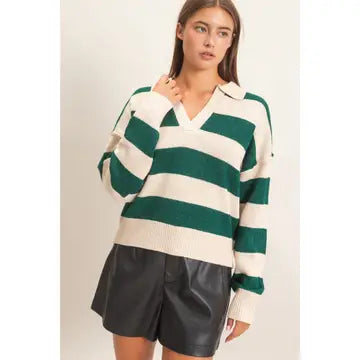 The Preppy Chic Rugby Stripe Polo Sweater