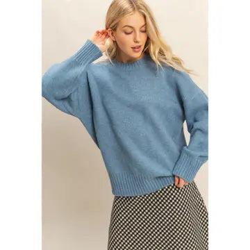 Dusty Blue Oversized Drop Shoulder Sweater