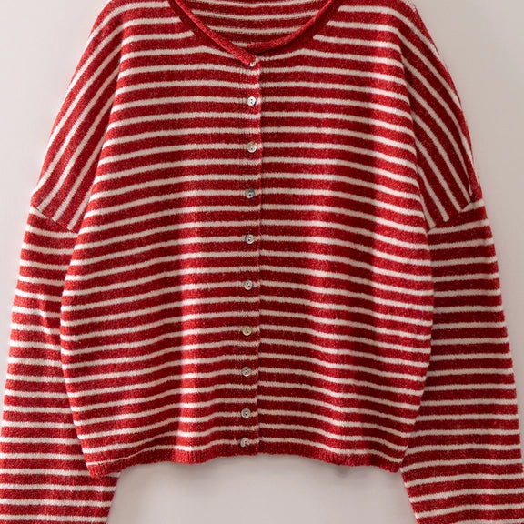 Very J Cozy Striped Cropped Cardigan