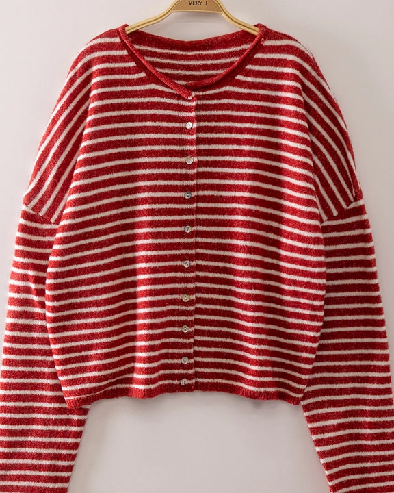 Very J Cozy Striped Cropped Cardigan