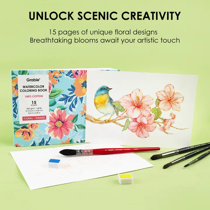 Grabie 15 sheet Watercolor Coloring Book