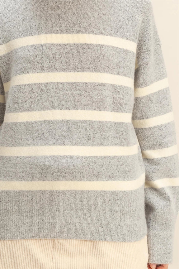 Grey Striped High Neck Sweater