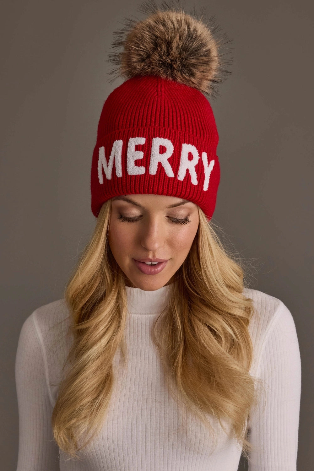 Panache Red Merry Knit Pom Hat