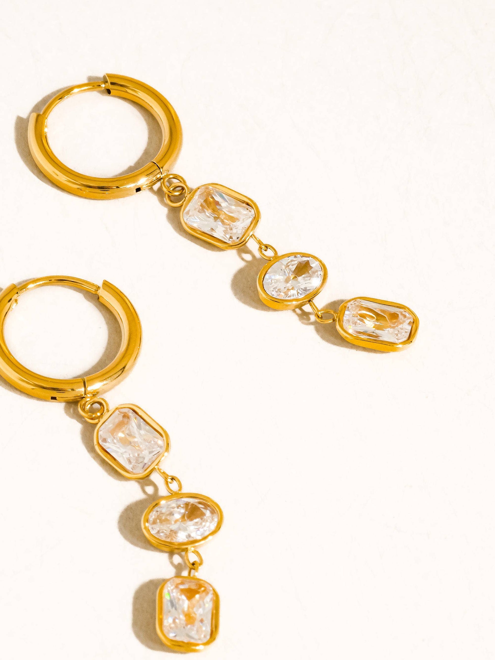 Sunniva 18K Gold Non-Tarnish CZ Triple Drop Earrings