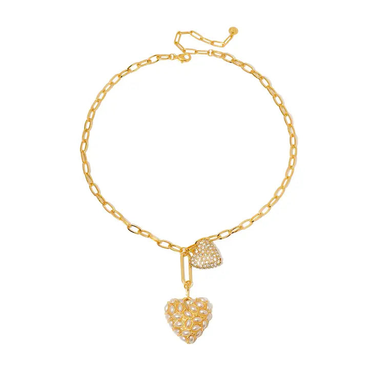 Double Take Pearl Heart Necklace - Waterproof