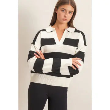 The Preppy Chic Rugby Stripe Polo Sweater