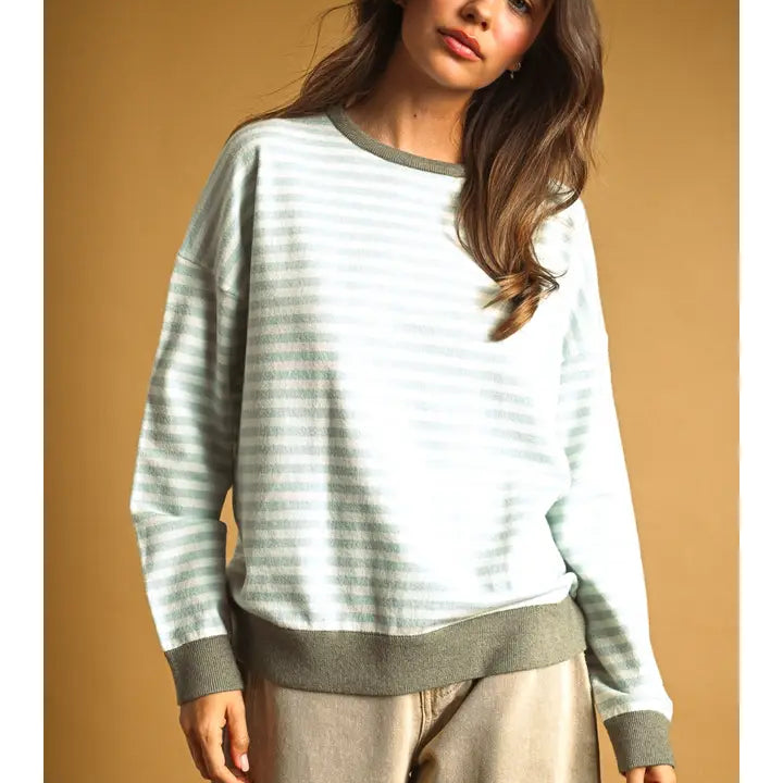 Striped Multi Color Contrast Knit Top