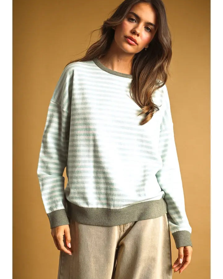 Striped Multi Color Contrast Knit Top