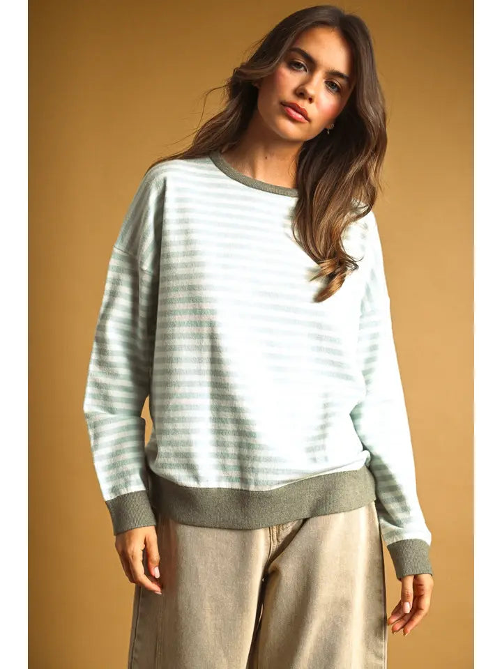 Striped Multi Color Contrast Knit Top