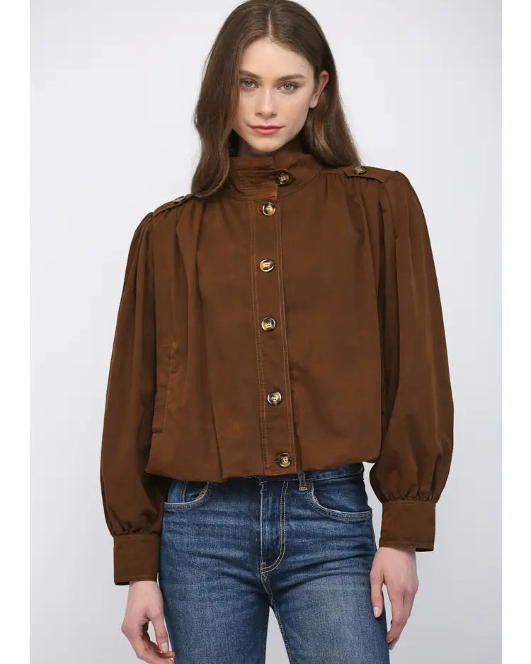 High Stand Collar Gathered Hem Bomber Jacket