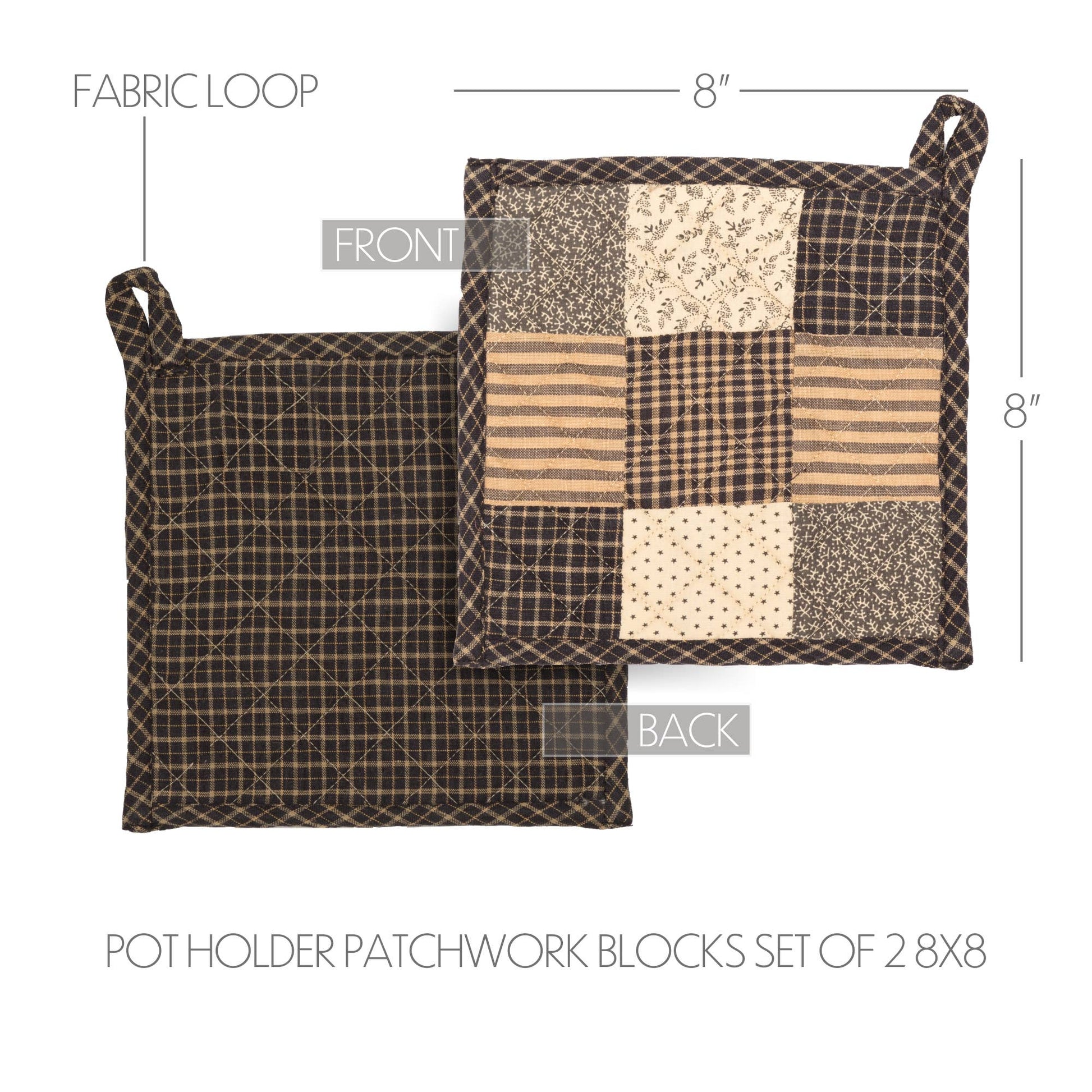 Kettle Grove Pot Holder Patchwork Blocks Set of 2 8x8