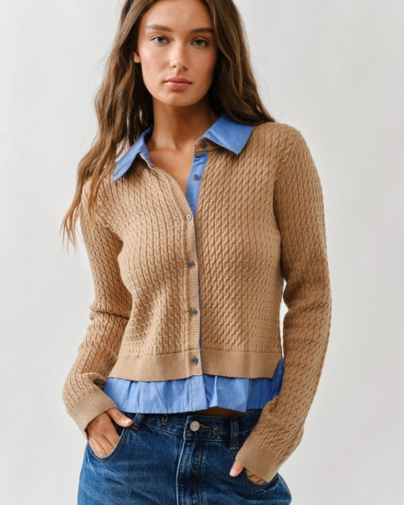 Cable Knit Mixed Media Cardigan