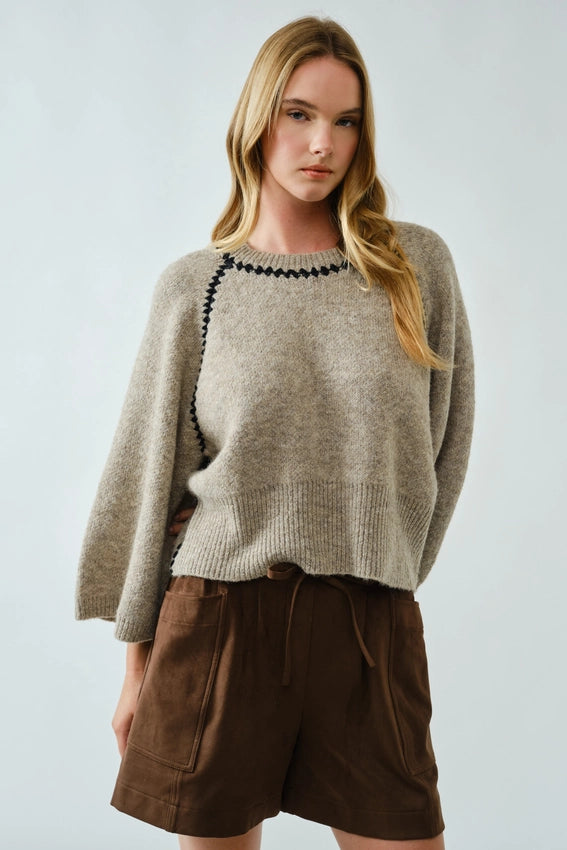 Pullover Sweater with Contrast Stitching