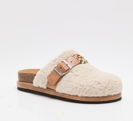 Free People Morning Coffee Beaded Sherpa Slide Mules