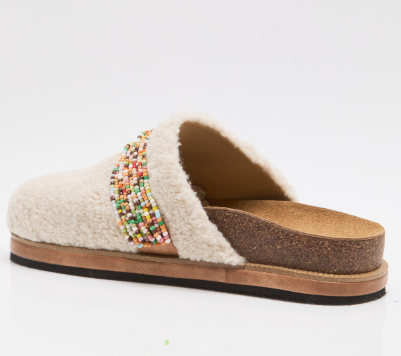 Free People Morning Coffee Beaded Sherpa Slide Mules