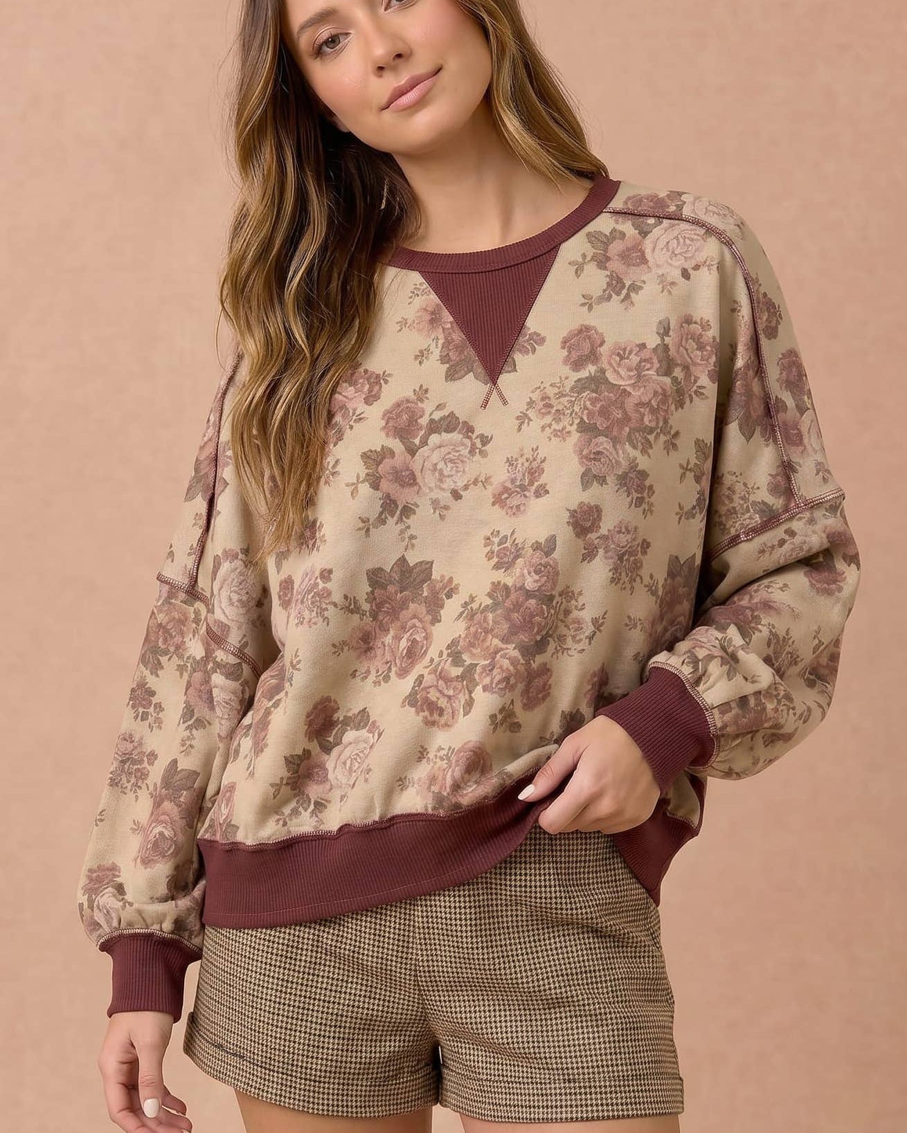 Rosalie Vintage Floral Oversized French Terry Sweatshirt