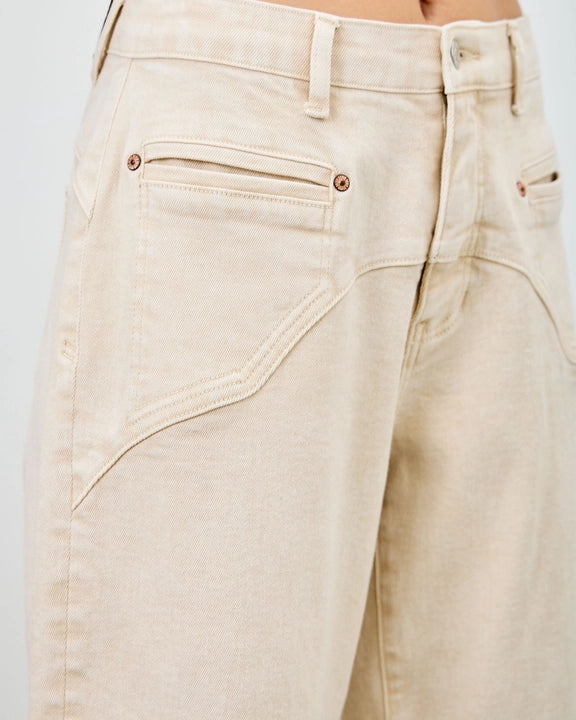 Sand Acid Wash High-Rise Western Barrel Jeans