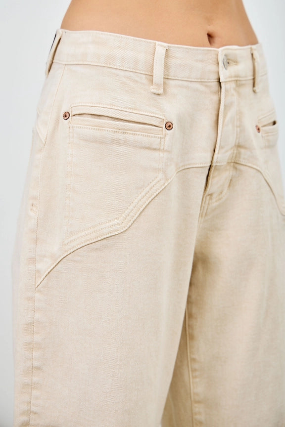 Sand Acid Wash High-Rise Western Barrel Jeans