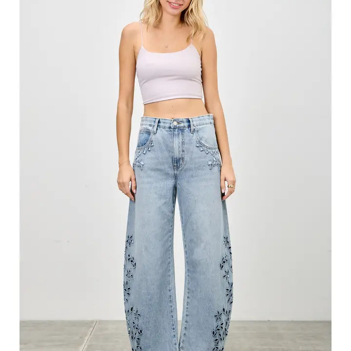 Embroidered High-Rise Barrel Jeans