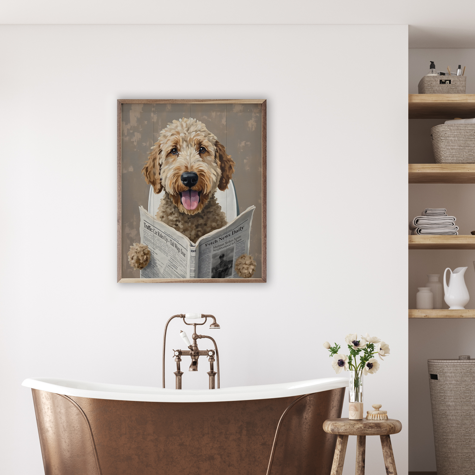 Bathroom Dog Reading The Paper