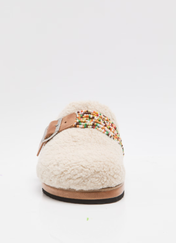Free People Morning Coffee Beaded Sherpa Slide Mules