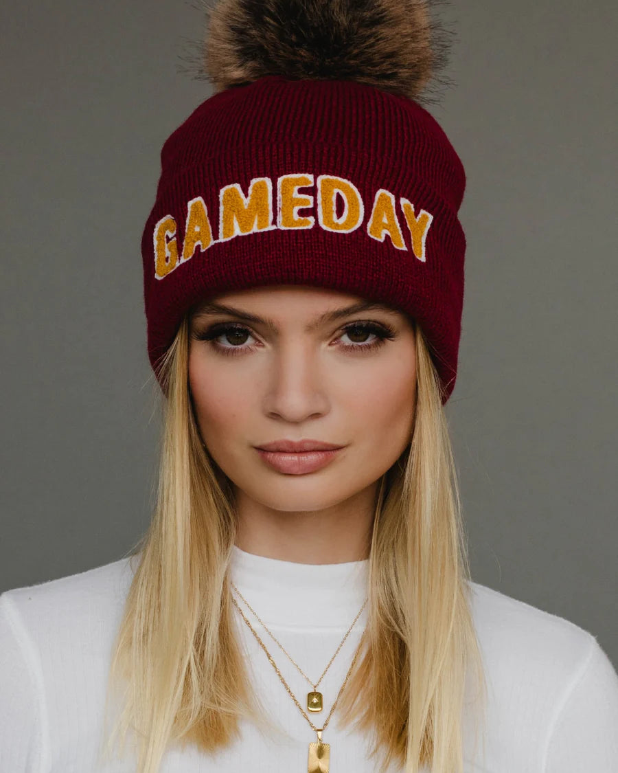 Maroon & Gold Gameday Pom Hat