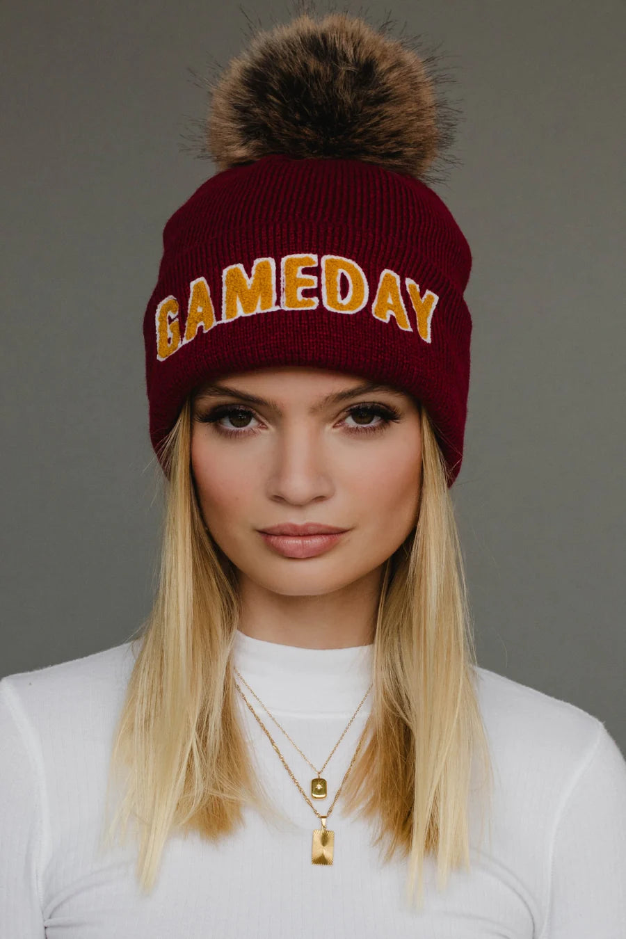Maroon & Gold Gameday Pom Hat