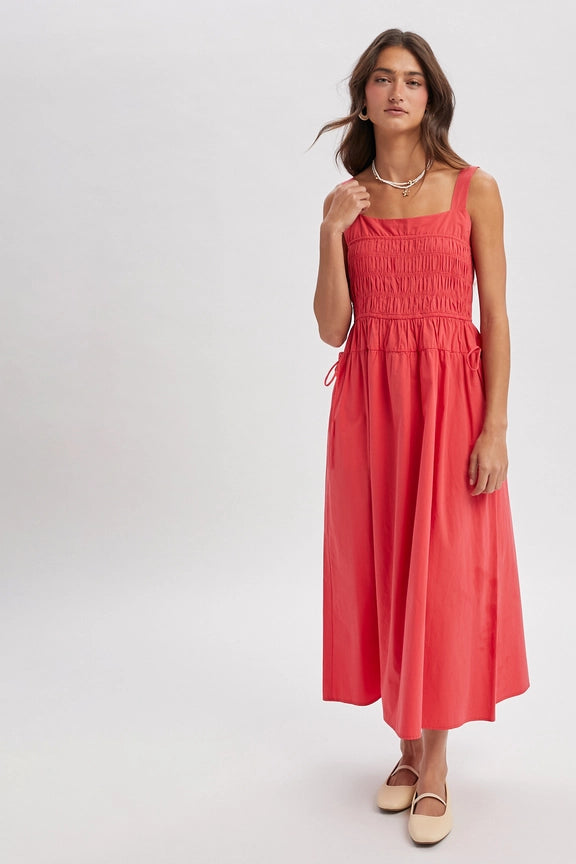 Effortless Smocked Midi Dress with Pockets