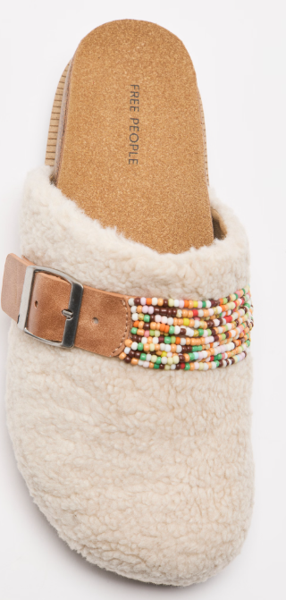 Free People Morning Coffee Beaded Sherpa Slide Mules
